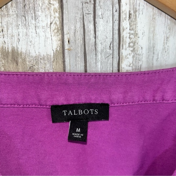 Talbots Purple Embroidered Floral Split Neck Tee - Picture 5 of 5